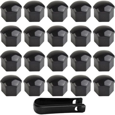20Pcs Capuchon D'Écrou De Roue 17Mm Capuchons D'Écrou De Boulon De Roue, Cache-Écrous De Pneu Hexagonaux avec Ensemble D'Outils De Démontage pour Voitures (Noir) (1/4)