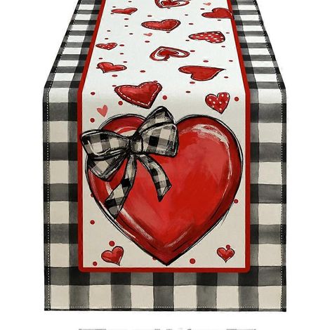 Chemin de table Saint-Valentin, motif cœurs rouges à pois, décoration de table champêtre pour cuisine/salle à manger, 33 x 120 cm, couleur B (1/5)