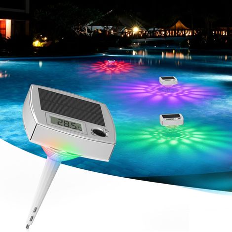 Thermomètre de Piscine Lumineux RGB – 2 en 1 Flottant Sans Fil avec 7 Couleurs LED, Écran LCD Précis, Étanche IP68 et alimenté par énergie solaire pour Piscine Spa et Bassin (1/5)