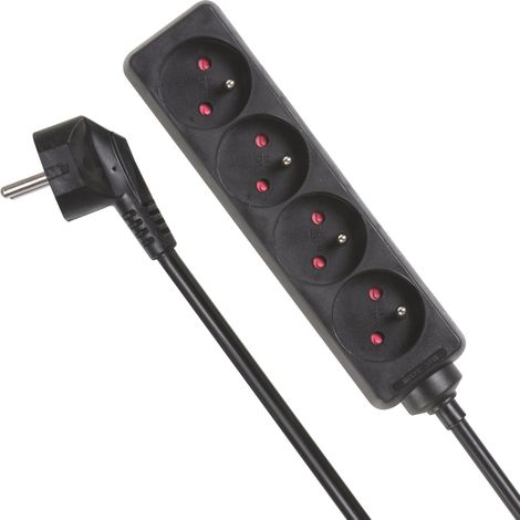 Multiprise, 4 Prises Type E avec Protection Enfant, câble H05VV-F 3G1.5 de 1,5 m, 3680 W, rallonge compacte intérieure, Noir, IP20, 16 A, 230 V (1/5)