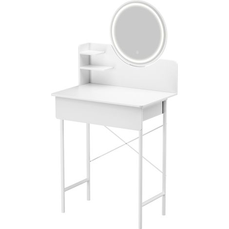 FLASIDU Schminktisch mit Spiegel, 1 Schublade, 2 Ablagen, ohne Hocker, 60 x 40 x 126 cm, Kosmetikaufbewahrungsbox, weiß. (1/5)