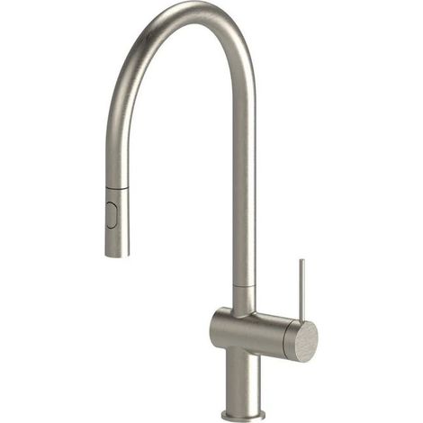 Idro Bric miscelatore lavello bocca alta Vermont, doccetta estraibile 2 getti, cartuccia ceramica 35 mm, canna acciaio 360°, cromo