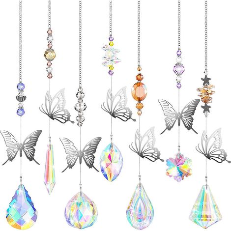 Suncatcher - Crystal Prism Pendant - Butterfly Shape - For Window Garden Car Wall Decoration - 7 Pieces (1/5)