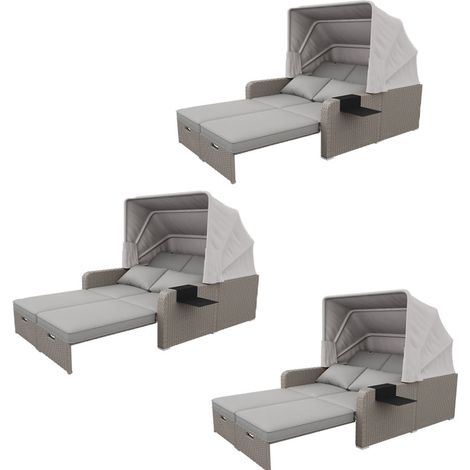 3er-Set polyrattan Gartenmöbel für 2 Personen, Gartensofa, Loungesofa, Abnehmbare Markise,Polyrattan und Schwamm,Khaki