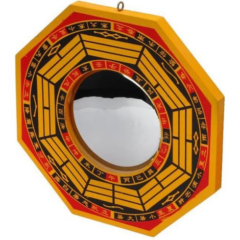 1 Miroir Bagua, Crochet de suspension, Bois et métal, Style classique, Pour entrée intérieure (1/4)