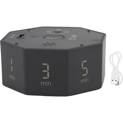 Timer LCD ricaricabile, schermo con rotazione automatica a 8 angoli, digitale con modalità silenziosa per cucinare e per il fitness, colore nero. (1/5)