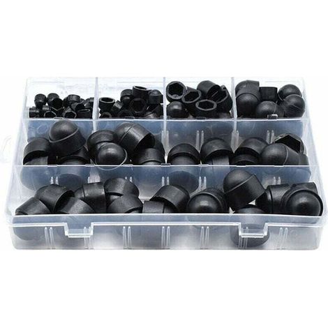 145 pièces PE couvre-boulons Kits d'assortiment d'écrous à capuchon à vis Insérer des capuchons de contre-écrou pour vis Boulons 6 tailles disponibles avec bote de rangement,Le noir