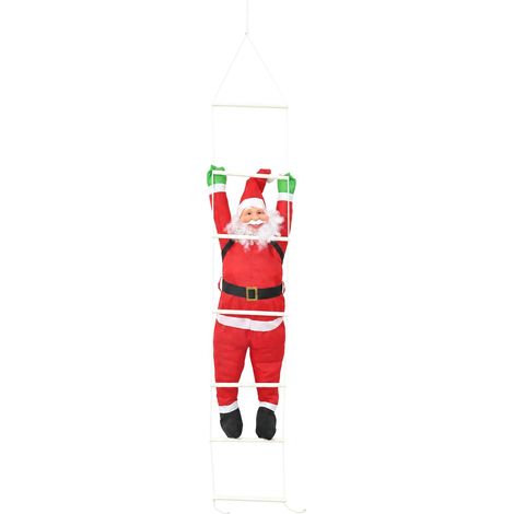 Père Noël suspendu sur échelle Rouge 30 x 15 x 170 cm Polyester vidaXL (1/5)