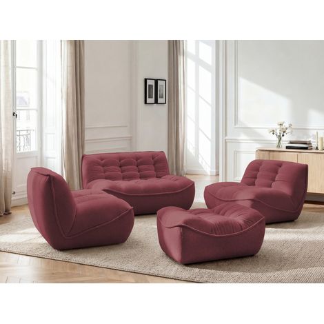 BOBOCHIC - Canapé droit fixe modulable SERENA avec 2 chauffeuses 1 place et 1 chauffeuse 2 places tissu chiné avec pouf Rouge (1/5)
