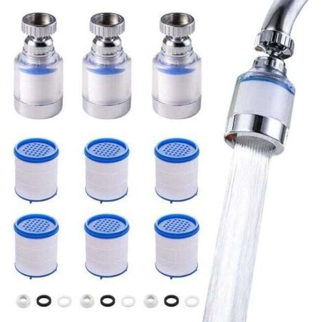 Filtro antical para grifo de 3 piezas, giratorio 360°, transparente, con 6 elementos filtrantes de algodón PP. (1/5)