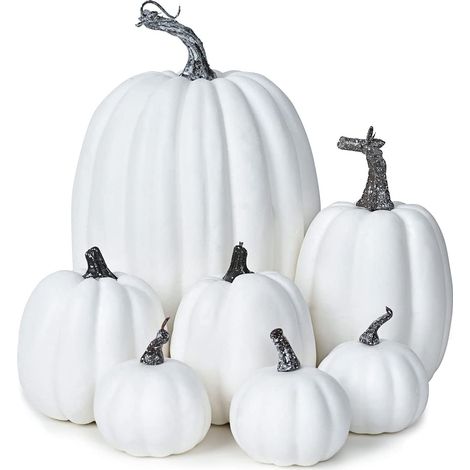 Citrouilles Artificielles - En Polystyrène Et Plastique - Pour Décoration Automne Halloween Action De Grâce - Lot De 7 Pièces (1/5)