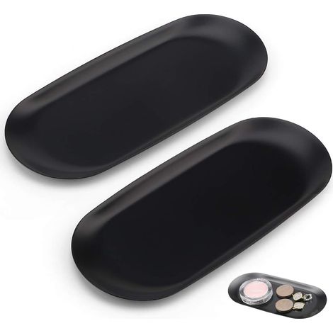 Lot de 2 plateaux ovales décoratifs en acier inoxydable - 23 x 9,5 cm - Pour ranger bijoux, cosmétiques et collations - Noir (1/5)