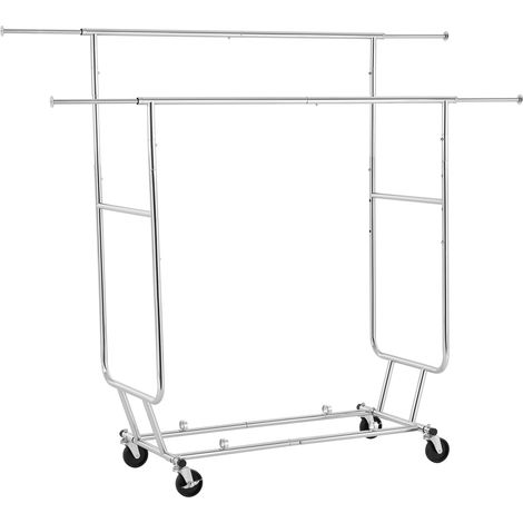 Yaheetech Stand Appendiabiti Portabiti con Ruote da Terra Doppia Asta Telescopica e Estensibile in Metallo Cromato Attacapanni Ingresso (129-189) x 55,5 x (139-164) cm