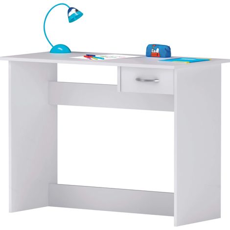 M&S – Bureau enfant blanc 101 x 77 x 50 cm – Finition mélamine haute qualité – Grand espace de rangement avec tiroir (1/6)