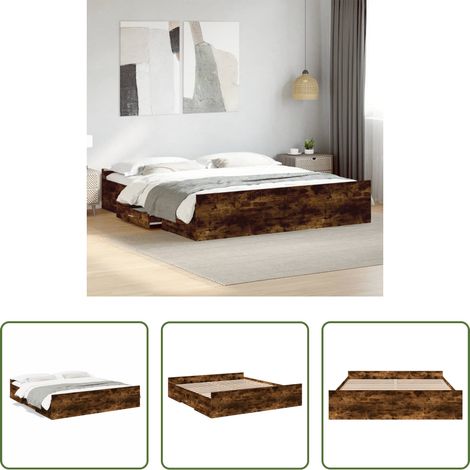 vidaXL Räuchereiche - Bettgestell mit Schubladen Räuchereiche 200x200cm Holzwerkstoff (1/5)