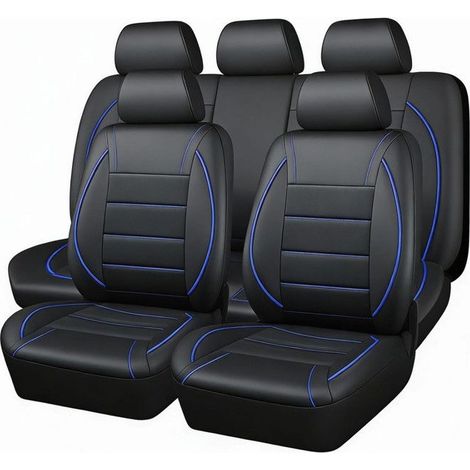 Housses de Siège Auto en Cuir PU, Lot de 9 Ensemble Universel Complet, Protection Intérieur Voiture SUV Camion,Bleu (1/5)
