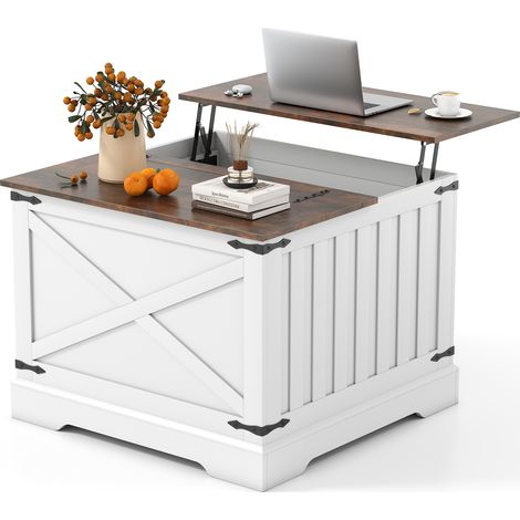 COSTWAY Farmhouse Lift Top Coffee Table 80CM Square Center Table (1/5)