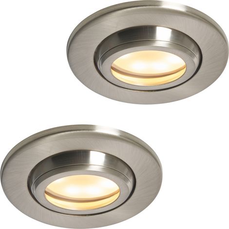 Litecraft Marlowe Fire Rated Tiltable Round IP65 Rated Recessed Downlights in Satin Nickel - Pack of 2 (1/5)