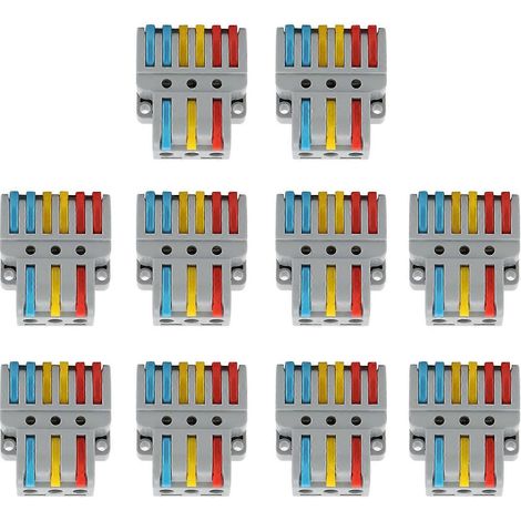 10 Stück Drahtblock-Klemmenklemmen 3-in-6-out Farbige Schnellverdrahtungs-Elektroverbinder LT-633