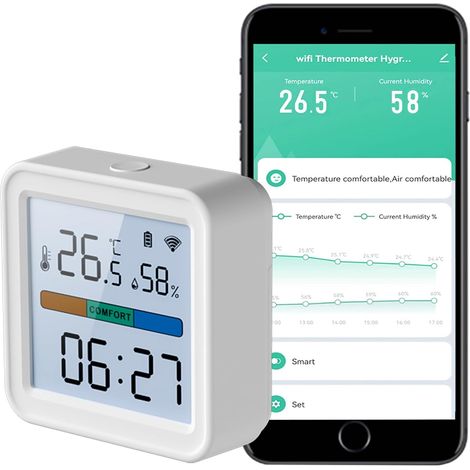 Thermomètre WiFi Hygromètre : capteur d'humidité de température intérieure avec contrôle d'application, écran LCD de 3,75", stockage intelligent des données (WiFi) (1/5)