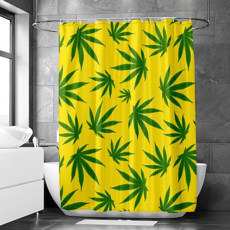 Rideau de douche motif feuillage cannabis tropical, tissu salle de bain imperméable, 150x180 cm (1/5)