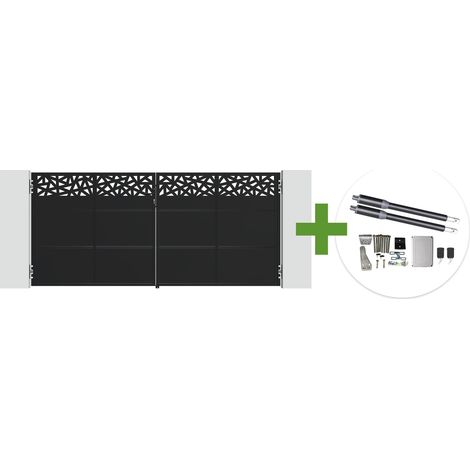 Portail battant acier noir mat 3,5m NALI RUIVO H.160cm + moteur Ranger B150 (1/5)