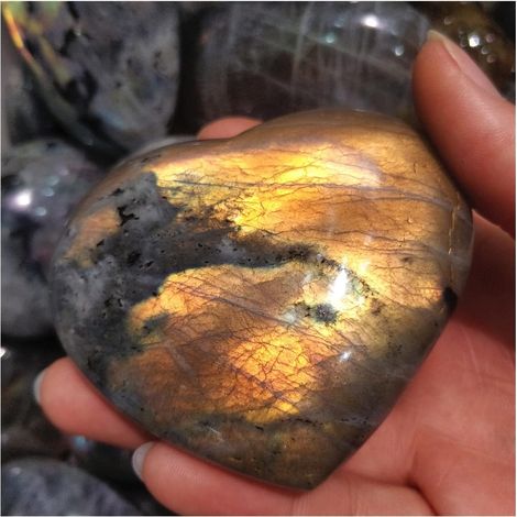Labradorite Naturelle Jaune Clignotant Cristaux De Quartz Poli Amour Coeurs Ornement Précieux Pierre De Lune Cabochons Palm Décoration Collections de la Maison (Size : 100-150g One) (1/5)