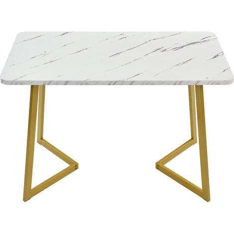 GagaTable à manger rectangulaire 117x68 cm, effet marbre, pieds métal doré (1/5)