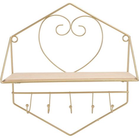 Étagère murale hexagonale en métal avec supports muraux décoratifs et crochet de suspension pour la maison