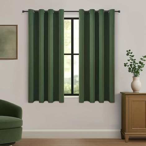 Rideau Occultant Court Thermiques Lot de 2 140x145 cm Vert Olive (1/5)