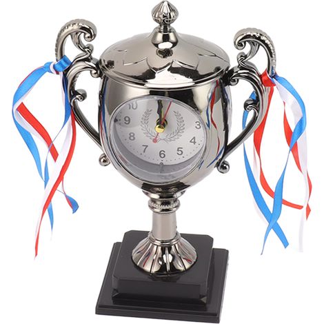 Réveil rétro vintage modèle trophée réaliste, petite horloge de bureau décorative pour chambre dortoir salon, or foncé (1/5)