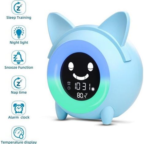 Lampe Réveil Enfant - Bleu - 5 Couleurs - Luminosité Réglable - Haut-parleurs Intégrés - LED (1/4)