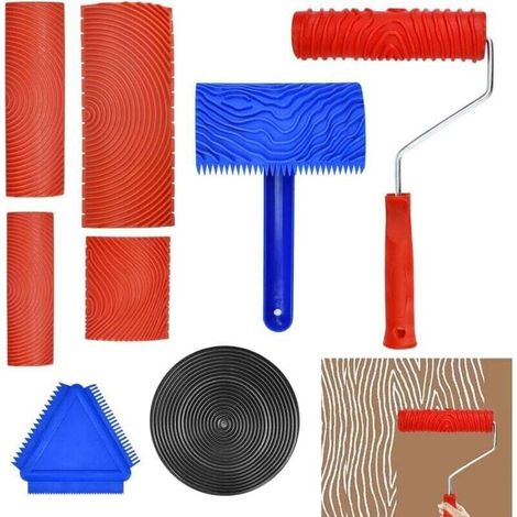 8 Pcs Outil de Grain de Bois en Caoutchoucpeigne en Caoutchouc Décor Faux Bois Grain à Effet Bois Rouleau Peinture Effet Bois Rouleau Imitation Bois Rouleau Effet Bois Peigne Faux Bois