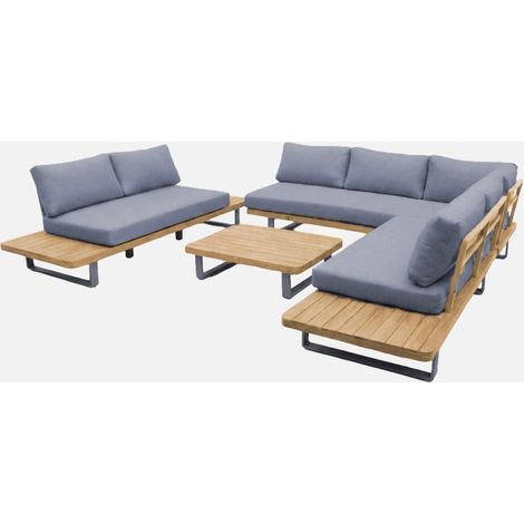Conjunto de jardín esquinero de madera de acacia y aluminio, 7 plazas (1/5)