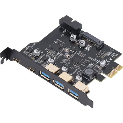 Carte PCIe vers USB 3.2 Gen 2, 20 Gbit s, 3 Ports + 2 Ports Type C Carte d'extension PCI Express, Hub USB interne PC, Compatible Linux (1/5)