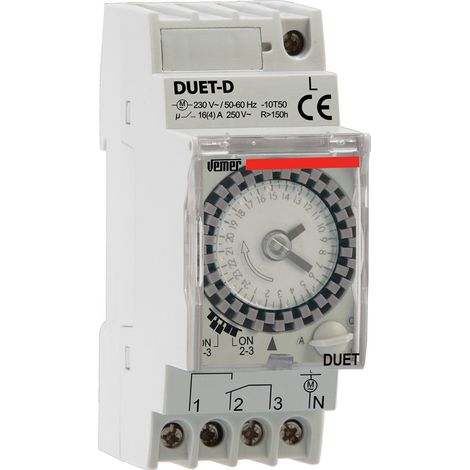 Interrupteur Horaire électromécanique, Minuterie Journalière Programmable, 2 Modules DIN, Relais 16A, 230V, Installation Rail DIN, Gris (1/2)