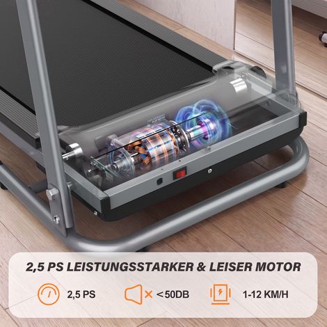 Tapis de course électrique 2,5 CV inclinable, compact et portable avec poignées, léger pour maison, course à pied, capacité 120 kg (1/5)