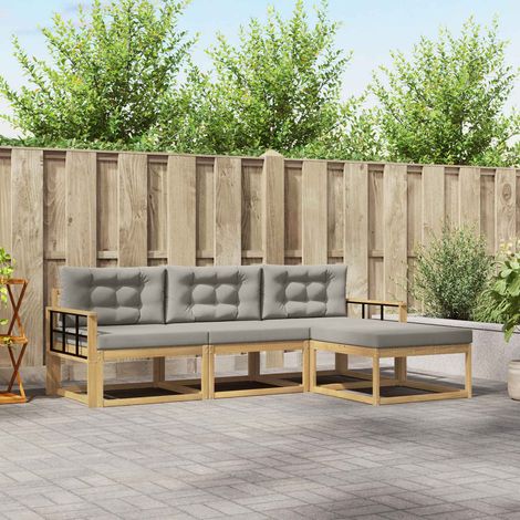 vidaXL Outdoor-Sofagarnitur 4 pcs Weiß und Hellgrau Polyester (1/5)