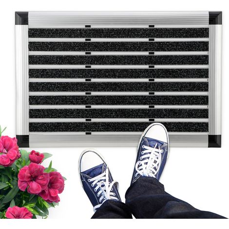 Paillasson extérieur aluminium 40x60cm – Antidérapant avec bords biseautés – Résistant aux intempéries et à l'eau – Pour intérieur et extérieur – Bomoe (1/6)