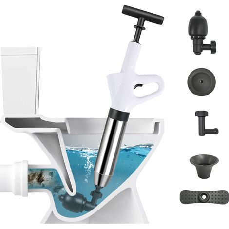 Déboucheur de Toilette à Air Comprimé,Déboucheurs Ventouses avec Baromètre,Deboucheur WC,Deboucheur Toilette avec 4 Têtes Remplaçables pour Déboucher les Toilettes,Lavabo,Drain de Sol (1/5)