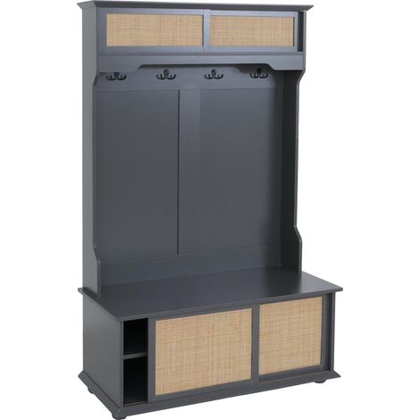 [NUNCA USADO] Perchero HHG-655, perchero de pasillo de madera, melamina Kubu Rattan 163 x 100 x 47 cm, gris oscuro