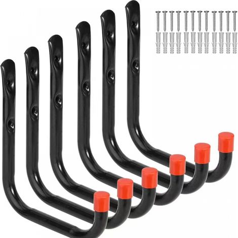 6 Pack Heavy Duty Garage Storage Hooks, 7 Inch Wall Mounted Hanger for Garden Hoses, Folding Chairs and Bikes (1/4)