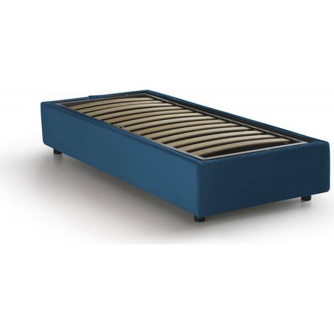 Talamo Italia Letto singolo Melissa, Letto contenitore con rivestimento in tessuto, 100% Made in Italy, Apertura laterale, adatto per materasso Cm 80x190, Blu, con imballo rinforzato