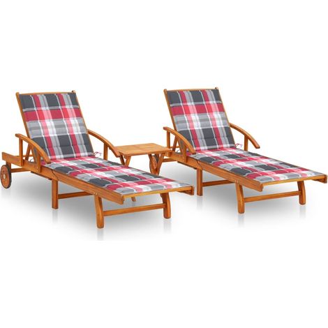 Set di 2 lettini prendisole sedie a sdraio lettini prendisole lettini da giardino mobili da giardino 199 cm con tavolo e cuscini legno massello di acacia 020012118