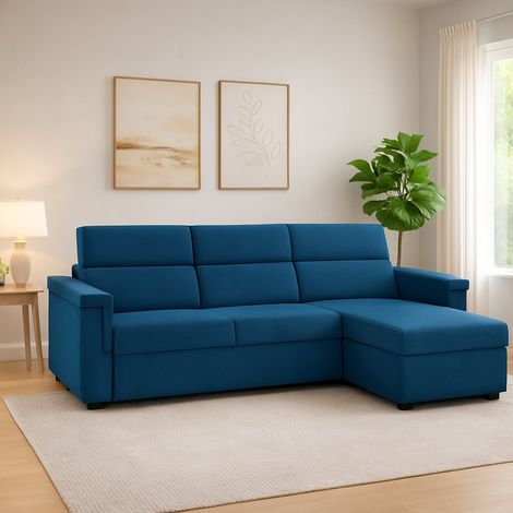 Sofá Fijo con Chaise Longue Cintano, Desenfundable, Reversible, Made in Italy, Repelente al Agua, Multiposición, 285x160 cm azul (1/5)