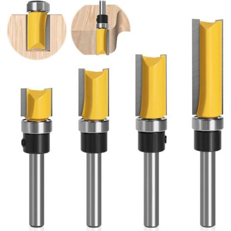 Lot de 4 Fraises pour Défonceuses 8mm, Fraise Metal Defonceuse a Bois, pour le Bois Massif, Outil de Coupe Professionnel le Panneau de Particules, le MDF, etc. (1/4)