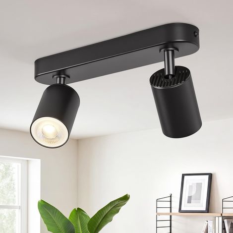 Plafonnier 2 Spots Orientable GU10, Spots de Plafond Noir Rampe Spots et Rails Métal, Luminaire Plafonnier/Applique Murale Intérieure pour Cuisine Couloir Chambre, Sans Ampoule (1/5)