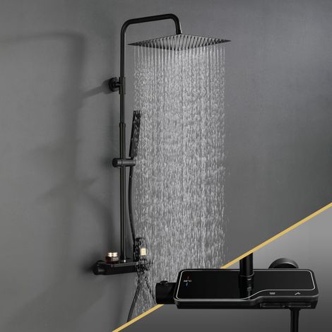 Colonne de douche avec thermostatique en acier inoxydable 304 colonne de douche robinet avec pomme de douche avec mélangeur (20 × 20 cm carré) (1/5)