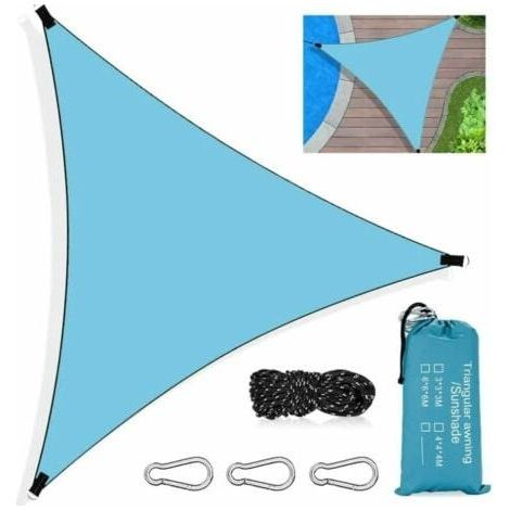 Voile d'ombrage triangulaire. tissu d'ombrage triangulaire imperméable de protection UV avec corde. mousqueton et sac de rangement pour cour. jardin. terrasse. piscine extérieure (bleu) (1/4)