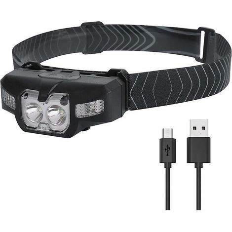 JOORRTLampe frontale LED rechargeable USB, IPx4 étanche Cob Xpe lampe frontale 350 lumens capteur lampe frontale camping lampe frontale pour randonnée, camping, pêche, réparation, (1/2)